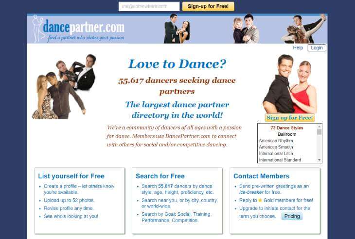 DancePartner main page