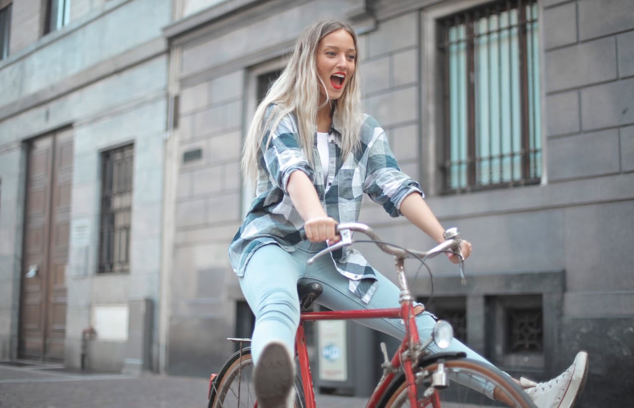 woman rides bike